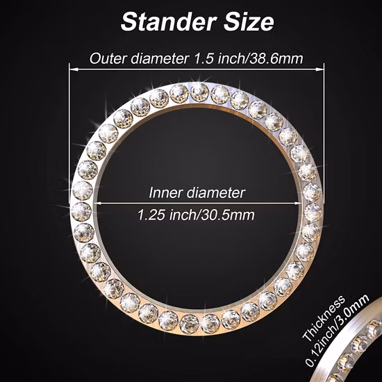 車内装飾エンブレムステッカー、キラキラ車クリスタルラインストーンリングアクセサリー女性用、自動車部品スタートエンジン点火ボタン